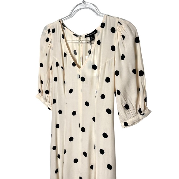 Something Navy | NWT Puff Sleeve Midi Dress in Beige Ecru Polka Dot XXS - Picture 5 of 8